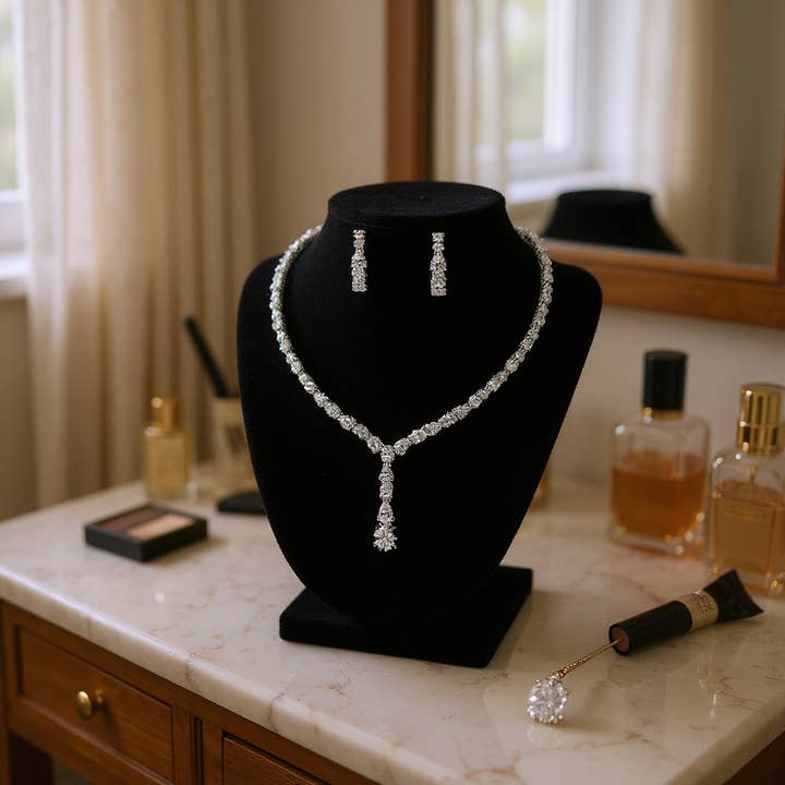 Athena Bridal Jewellery - Wholesale Jewellery set - CZ COLLECTION - DAINTY DROP NECKLACE SET - CZNK1601