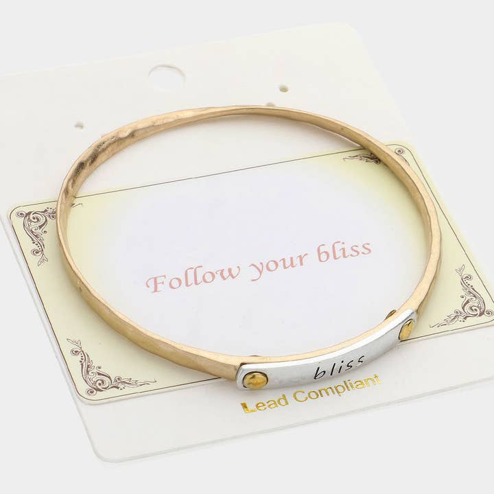 Sensibling Corp. - Wholesale Bangle Bracelet - Bliss Message Two Tone Metal Bangle Bracelet4