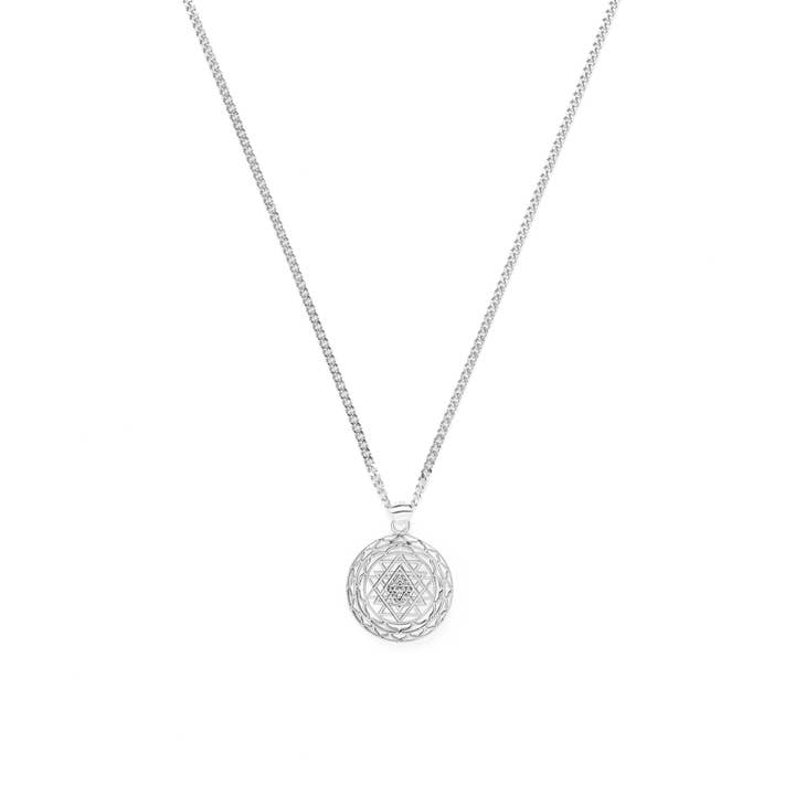 Sri Yantra Supreme Manifestor All Gender Necklace, Rhodium for wholesale by Seven Saints