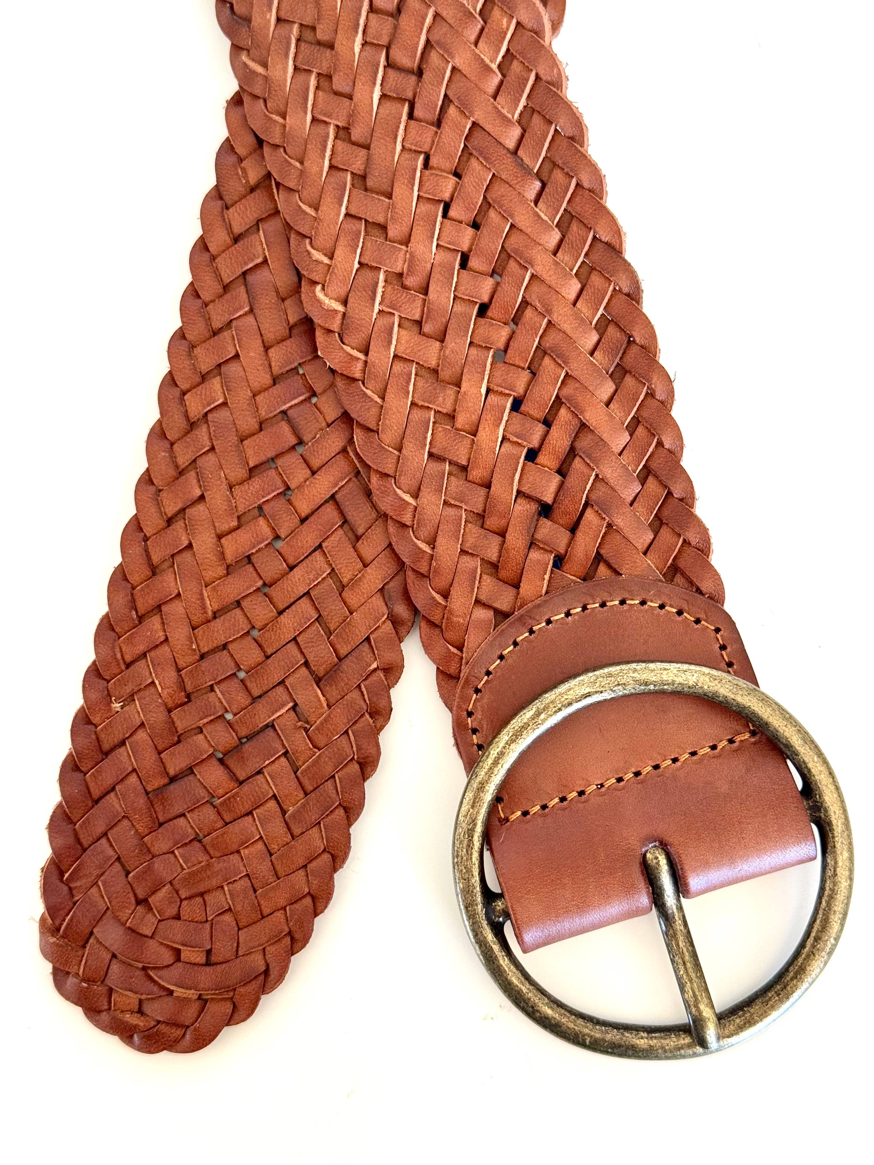 Ginger Blue - Wholesale Belt - Women's - Classic Wide Braided Leather Belt in Cognac1