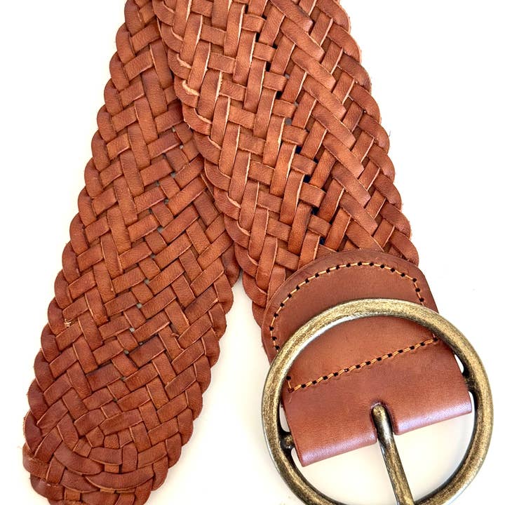 Ginger Blue - Wholesale Belt - Women's - Classic Wide Braided Leather Belt in Cognac1