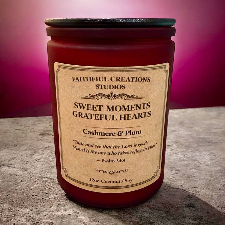 Cashmere & Plum – Cozy Fruit & Amber| 12oz Candle for wholesale by Faithful Creations Studios | Candles