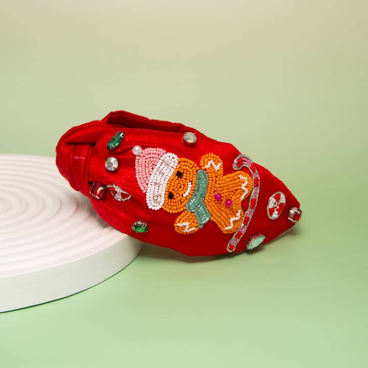 SP Sophia Collection - Wholesale Fashion Headband - Women's - Christmas Gingerbread Crystal Seed Beaded Top Knot Headband1