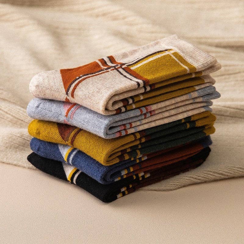 6 Pairs Random Color Contrast Color Retro Wool Adults Winter Socks for wholesale on Faire4