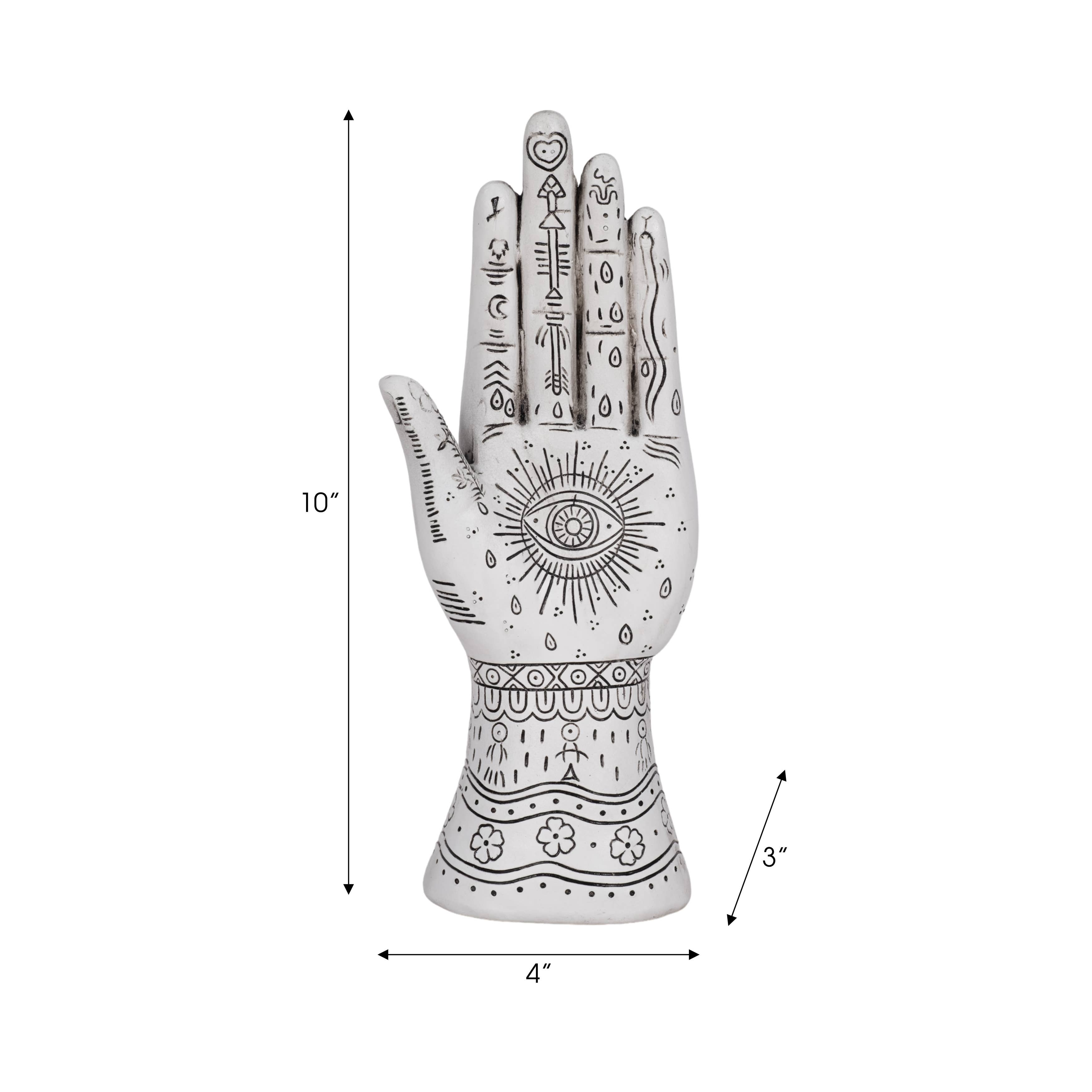 Sagebrook Home - Wholesale Decorative Tabletop Object - Sculpture - White Resin Symbolic Eye Tattoo Hand, 10 in.1