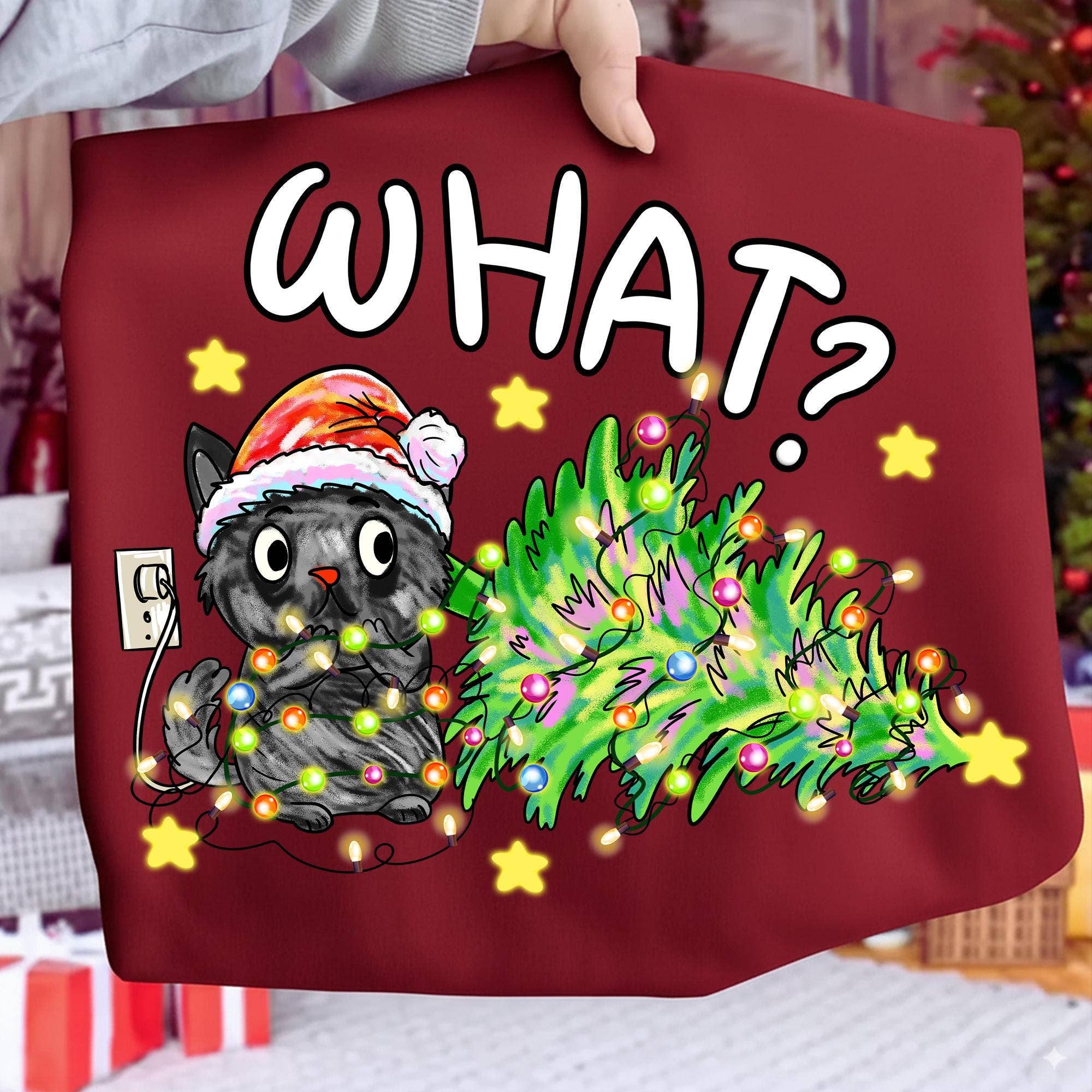 NVC Ecommerce LLC - Wholesale T-Shirt (Graphic) - Women's - Funny Christmas Cat Shirt, What Black Cat Santa Sweatshirt7