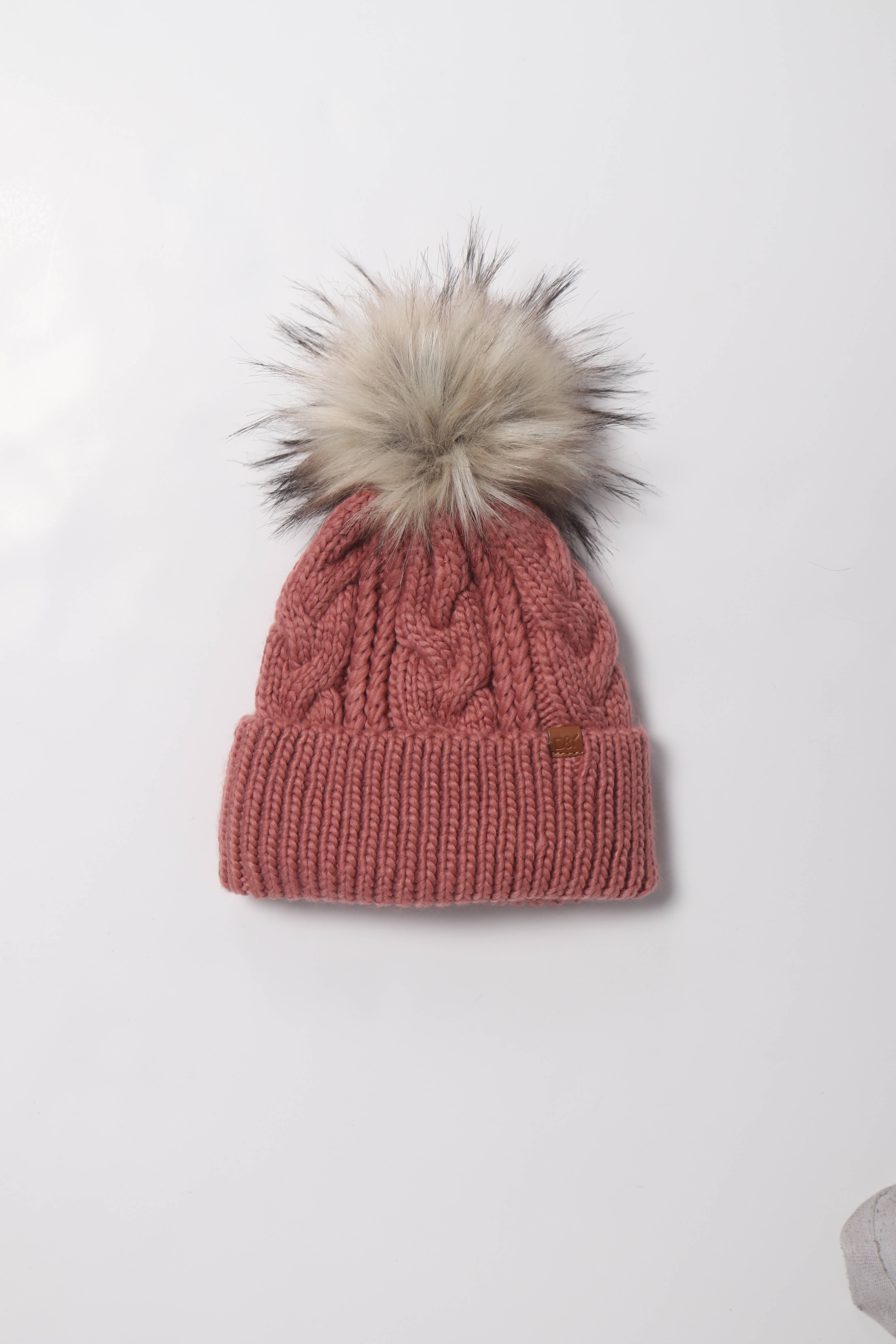 David And Young - Wholesale Beanie - Women's - Cable Knit Beanie with Faux Fur Pom Lining11