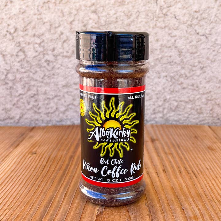 Red Chile Pinon Coffee Rub 6oz bottle for wholesale by AlbuKirky Seasonings