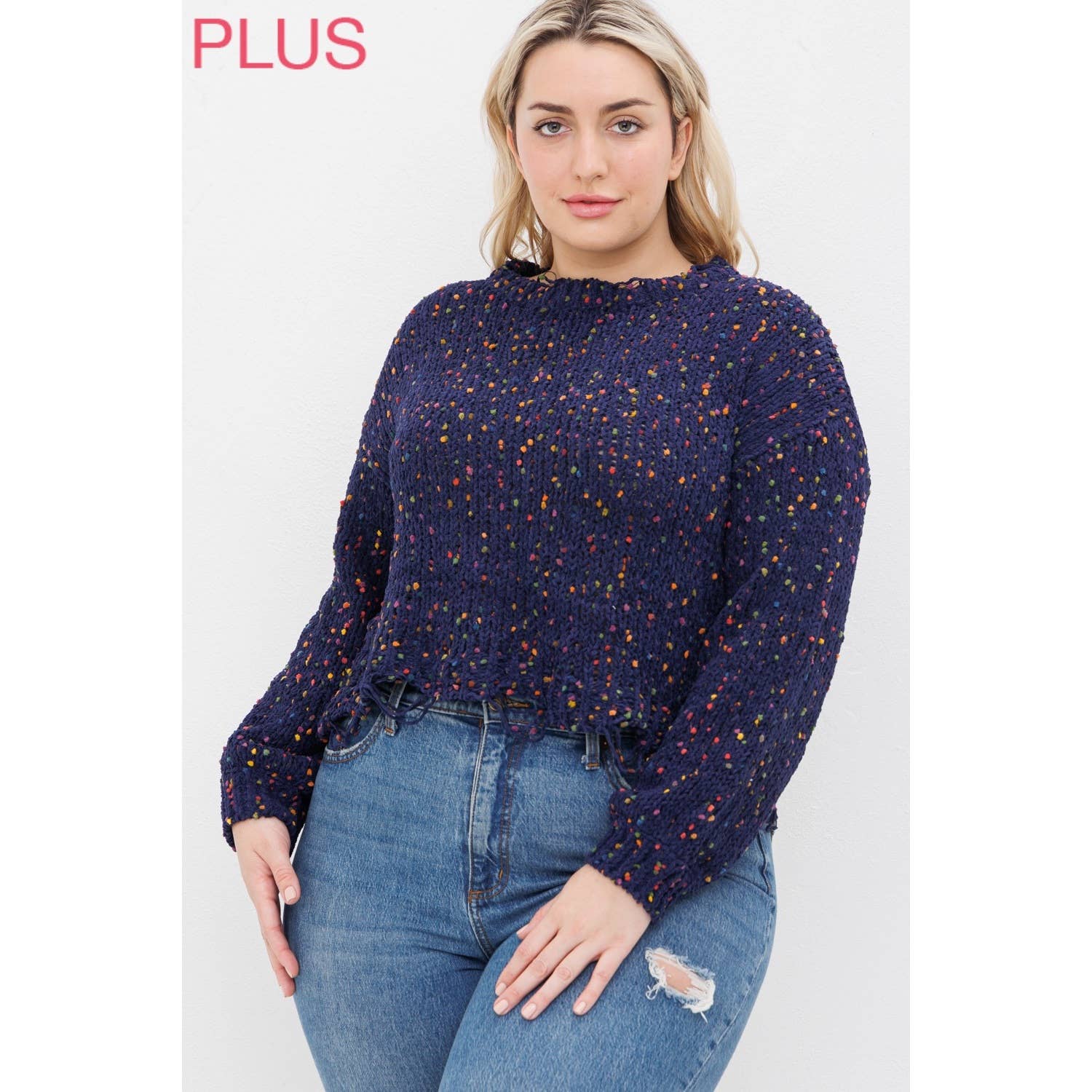 Sweet Generis – Engroshandel Pullover - Dame – PLUS CHENILLE POPCORN PLETTER NØDLIDENDE CROP SWEATER7