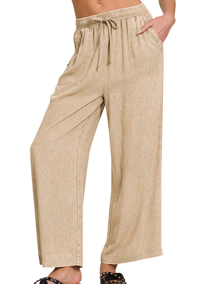 42POPS – Großhandel Hose – Damen – .....Gewaschene Leinenhosen mit Kordelzug2