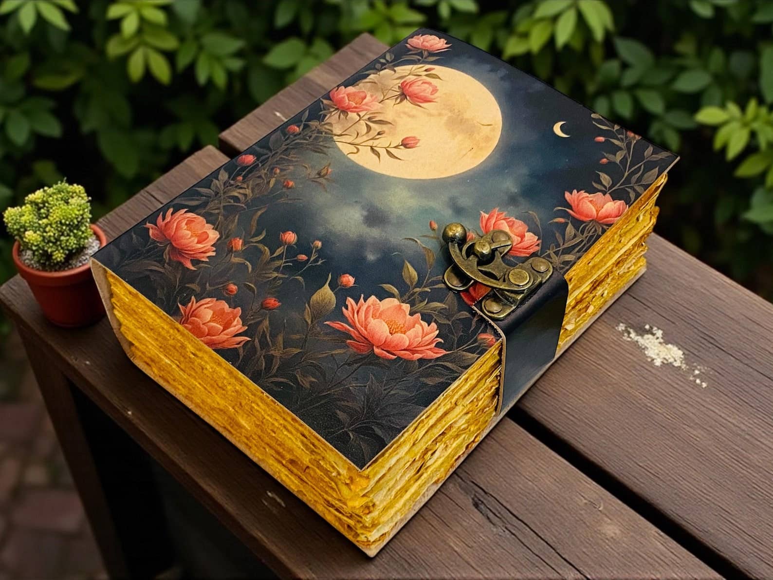 MNM HANDICRAFTS - Wholesale Journal/Diary - Moon Phase Fat Journal – Vintage Leather Grimoire Notebook1
