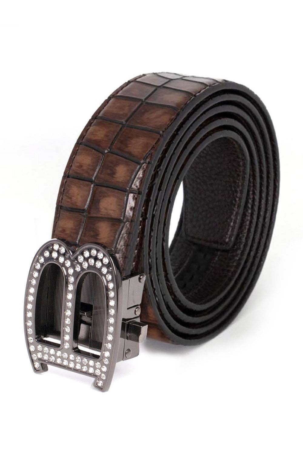 BARABAS – wholesale Belt – Men's – Men's Rhinestone B Letter Buckle Leather Belt BK8109