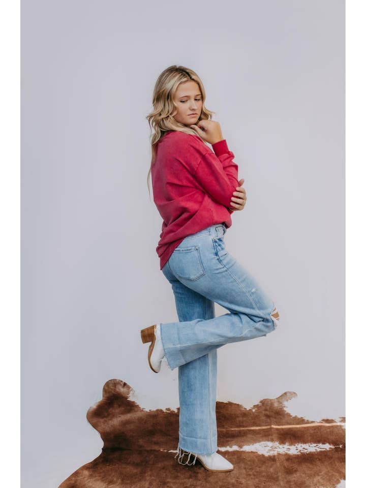 MK159Â Basic Acid Washed Sweatshirt - Maroon for wholesale on Faire