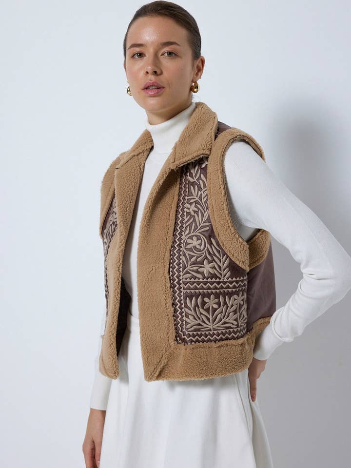 Ac Kahve LEATHER DETAILED EMBROIDERED WEST for wholesale on Faire3