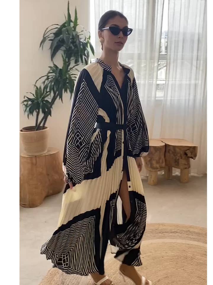 CY FASHION. LONDON - Wholesale Dress - Women's - Scarf print Full pleated long Shirt dress2