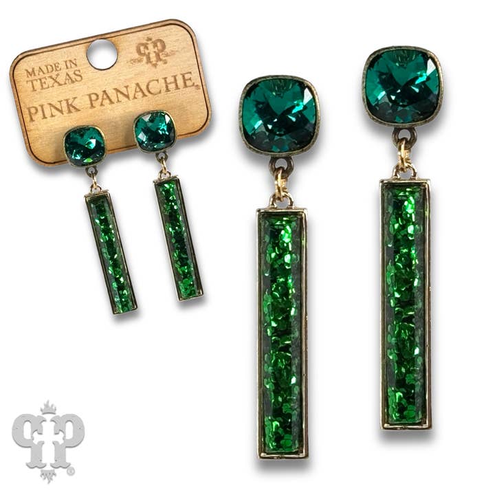 Green Glitter bar earring with Austrian crystal - LC for wholesale on Faire2