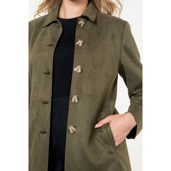 OLIVE Button Up Suede Coat for wholesale on Faire