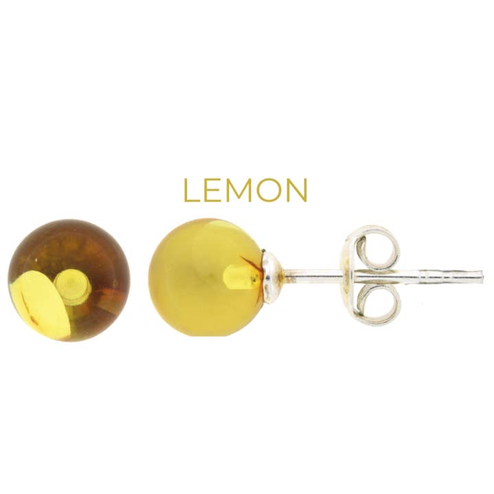 Lemon Amber Stud Earrings with 925 Sterling Silver for wholesale by The Natural Amber