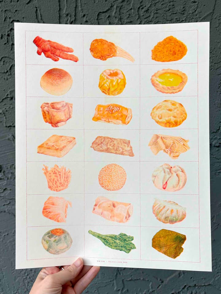 Dim Sum Menu Risograph Print for wholesale by Felicia Liang