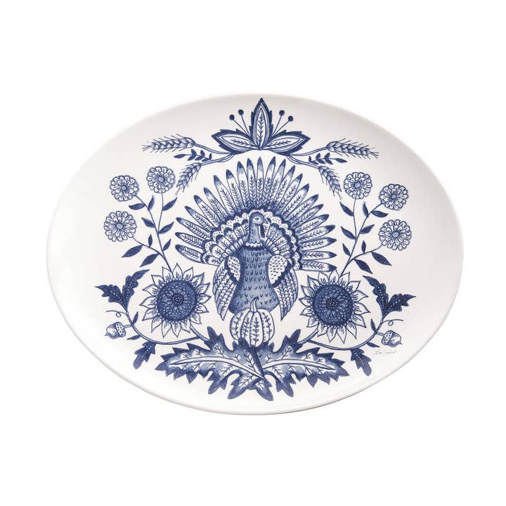 C&F Home - Wholesale Platter - Fall/Harvest Blue Turkey Oval Stoneware Thanksgiving Platter0