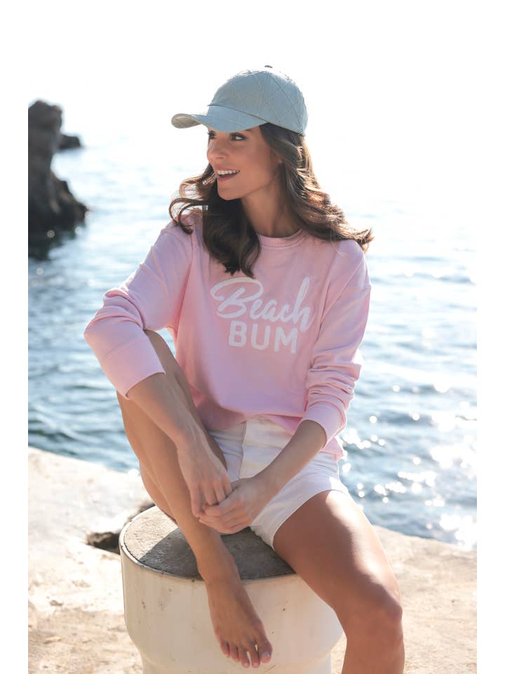 Shiraleah - Wholesale Graphic Sweatshirt - Women's - "BEACH BUM" SWEATSHIRT, BLUSH