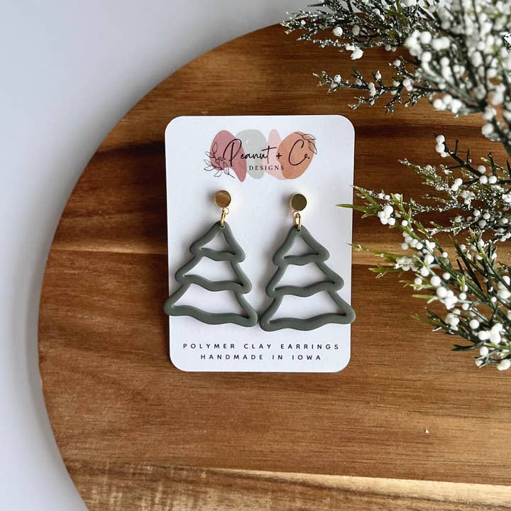 Peanut + Co. Designs - Wholesale Dangle Earrings - Christmas Clay Earrings | Tree Outline Dangles