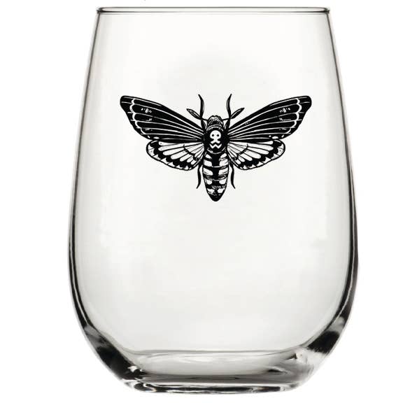 Counter Couture - Wholesale Wine Glass - Moth Stemless Wine Glass - Black