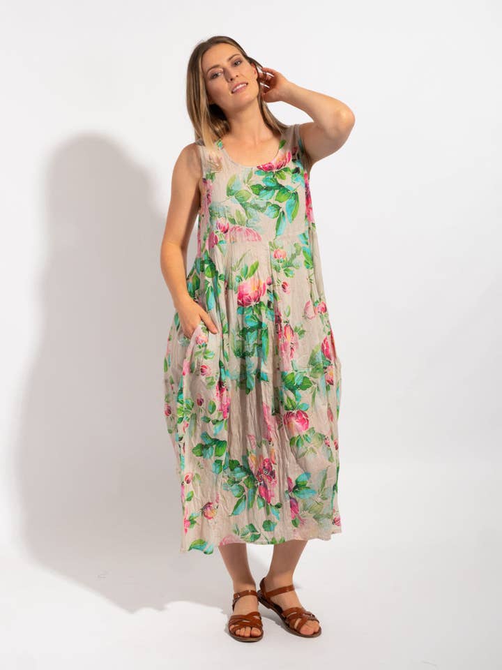 Mozaic by Euro Dreaming - Wholesale Dress – Women's - Glasshouse Free Size Dress In Beige Pink Pretty