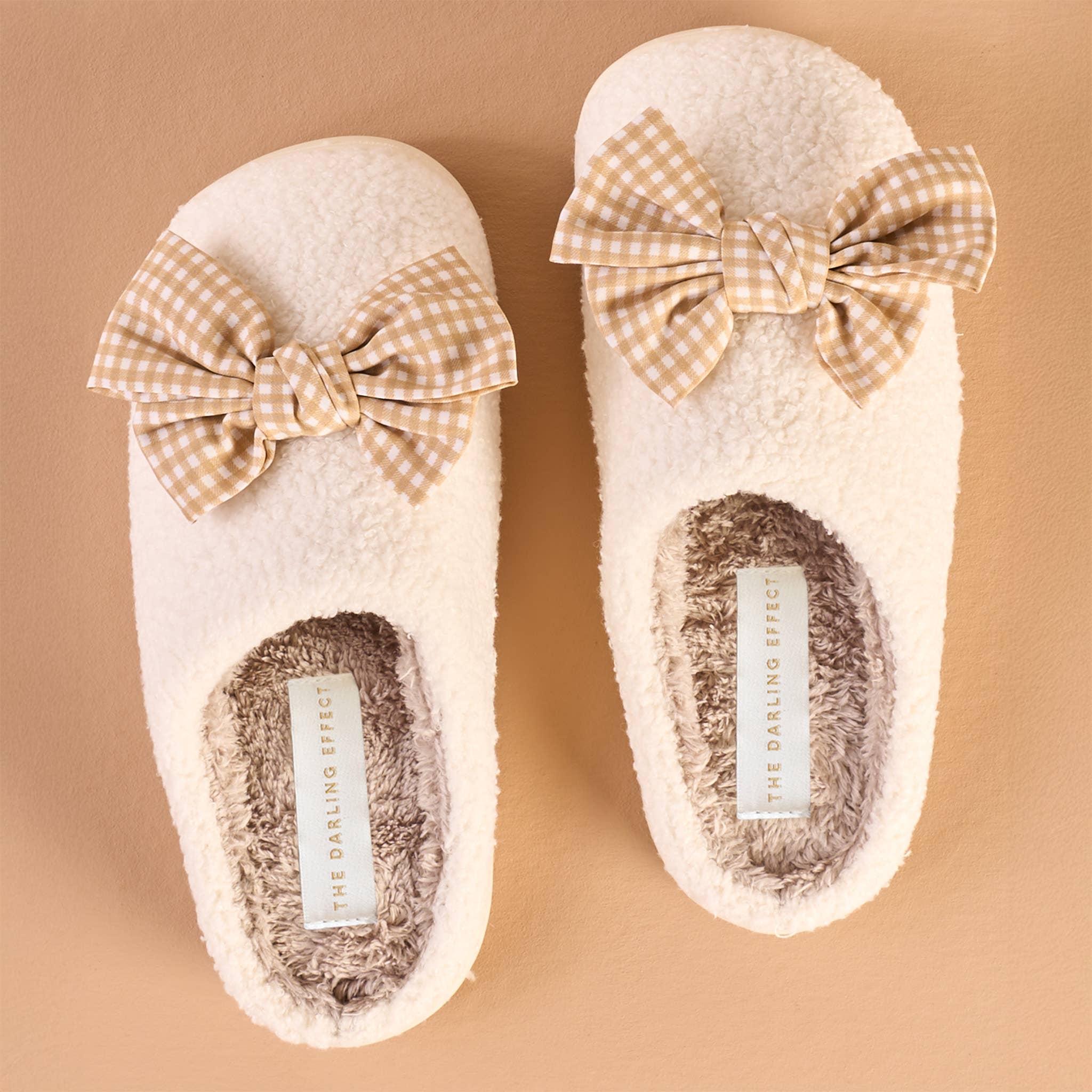 The Darling Effect - Wholesale Slippers - Women's - Fuzzy Slippers-Betty Bow Maple Gingham (Mixed 2 S/M + 2 M/L)1