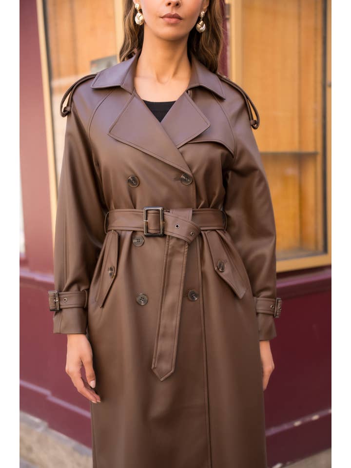 Attentif Paris - Wholesale Trench Coat - Women's - Long vegan leather trench coat34