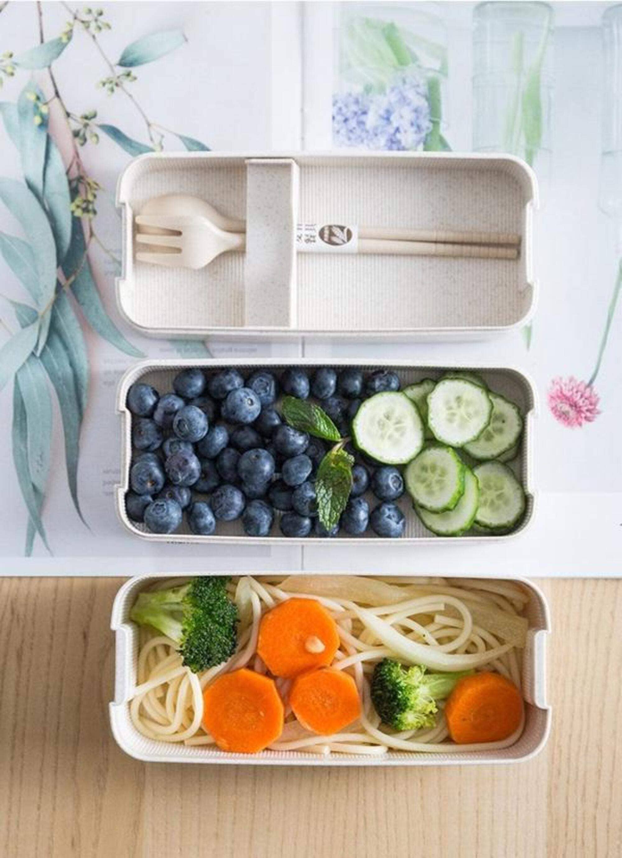 Homerely (We Cover All Import Duties) - Wholesale Lunch Bag/Box - 3 Layer Wheat Straw Bento Boxes With Spoon & Fork3