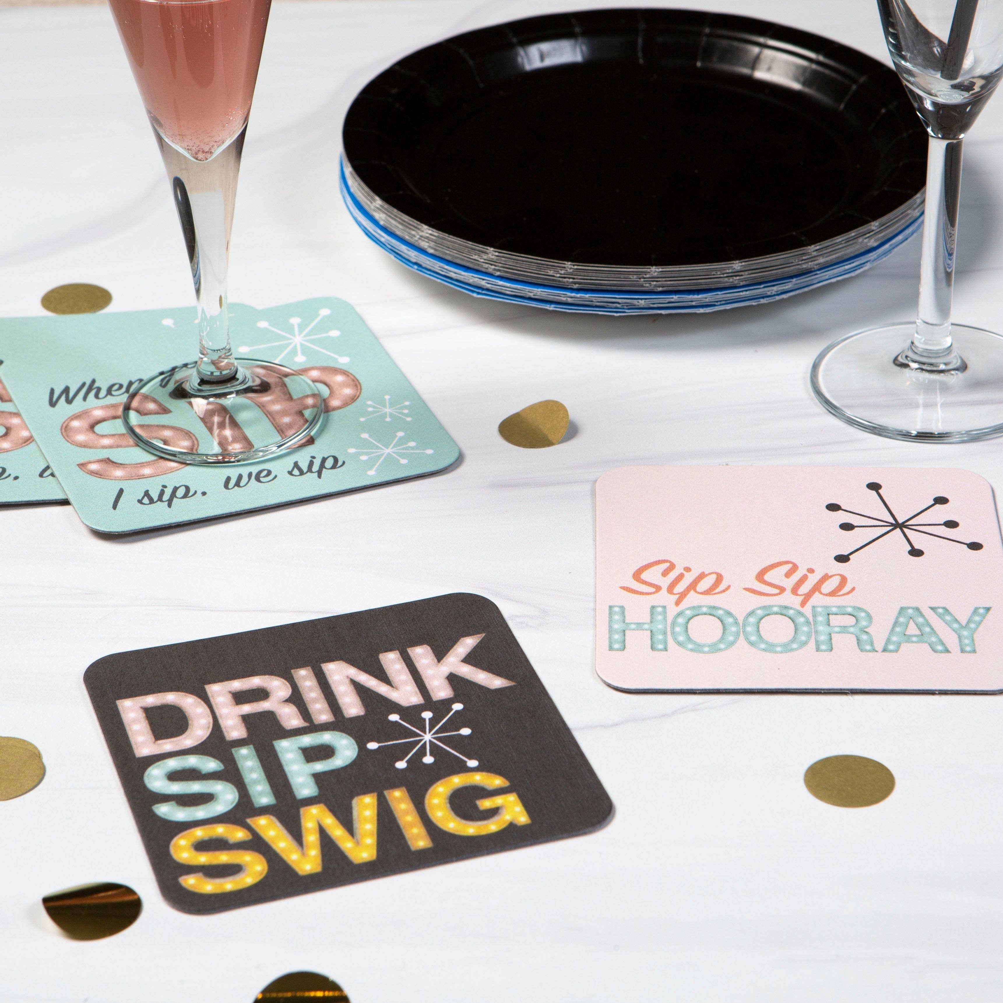 Mod Lounge Paper Company - Wholesale Coasters - Sip Sip Hooray Funny Party Coasters Set of 85
