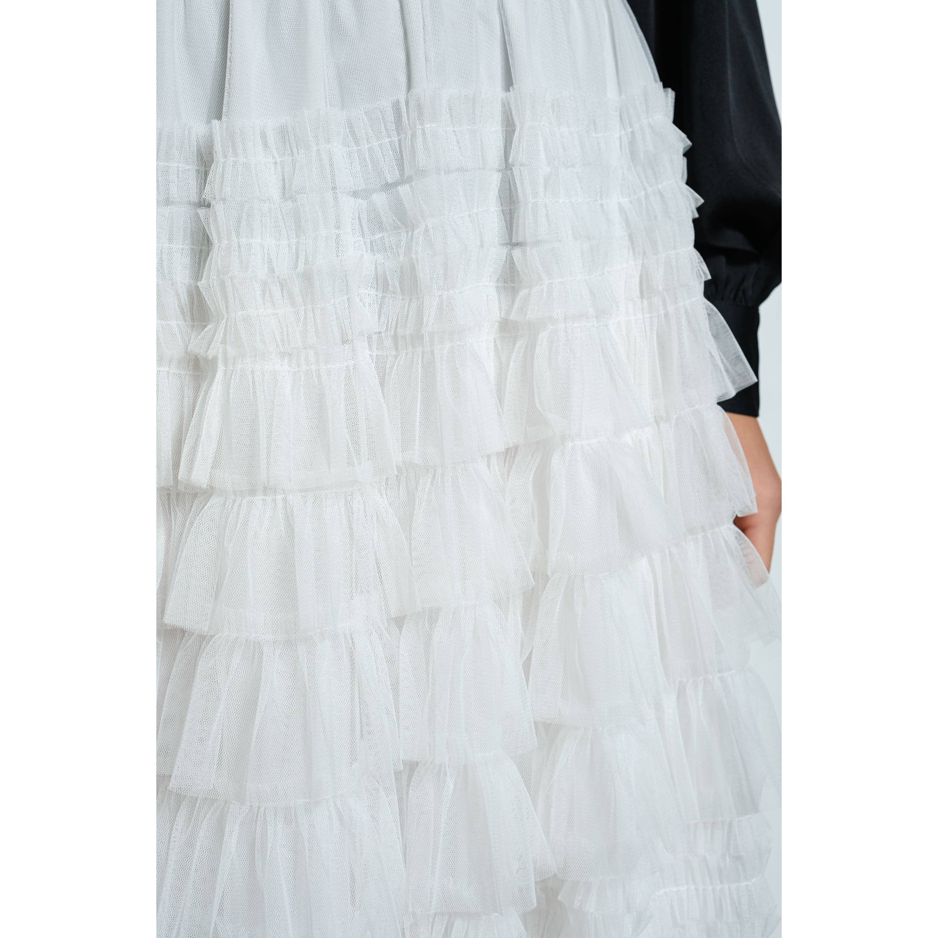 INA - Venta al por mayor Falda - Mujer - Falda Maxi de Tul con Volantes en Capas de Talle Alto5