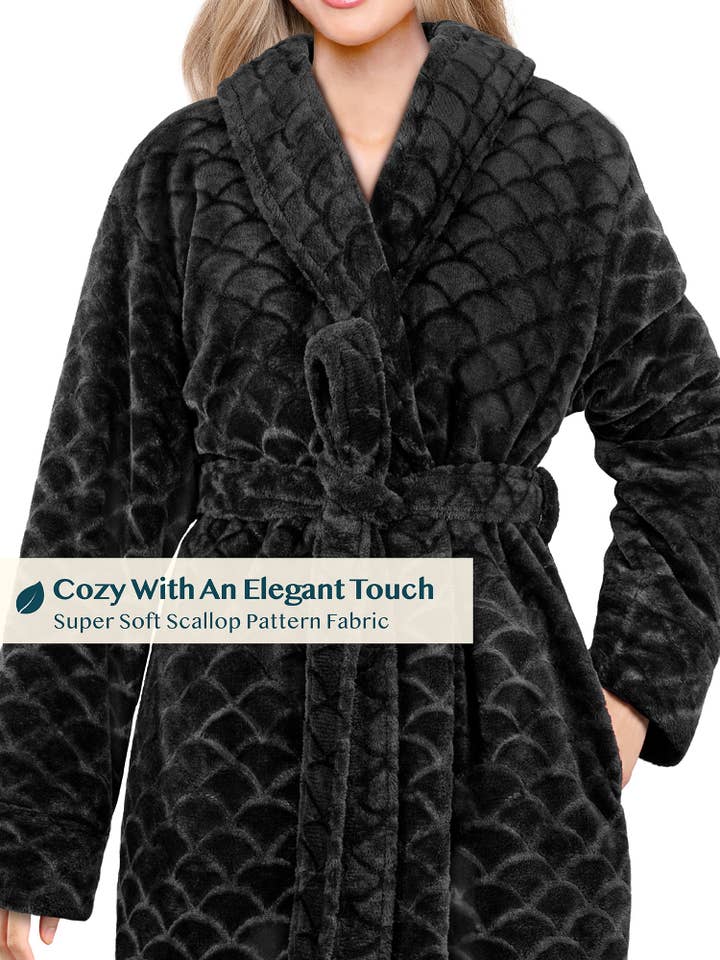 Pavilia – wholesale Morgonrock - Dam – Kvinnors kammussla mönster Fleece kort mantel