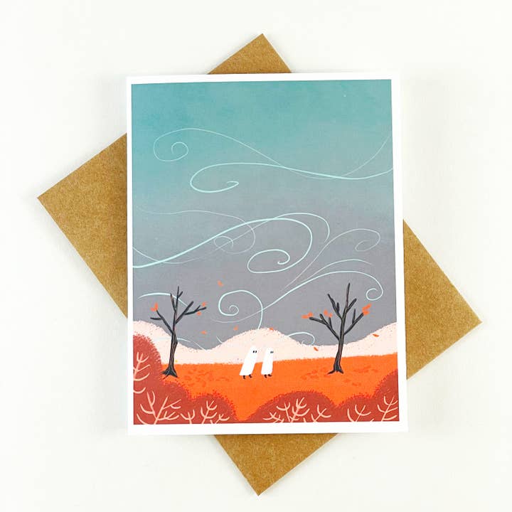 Ghost Stroll Halloween Autumn Greeting Card for wholesale by Kendra Lee Miller Art