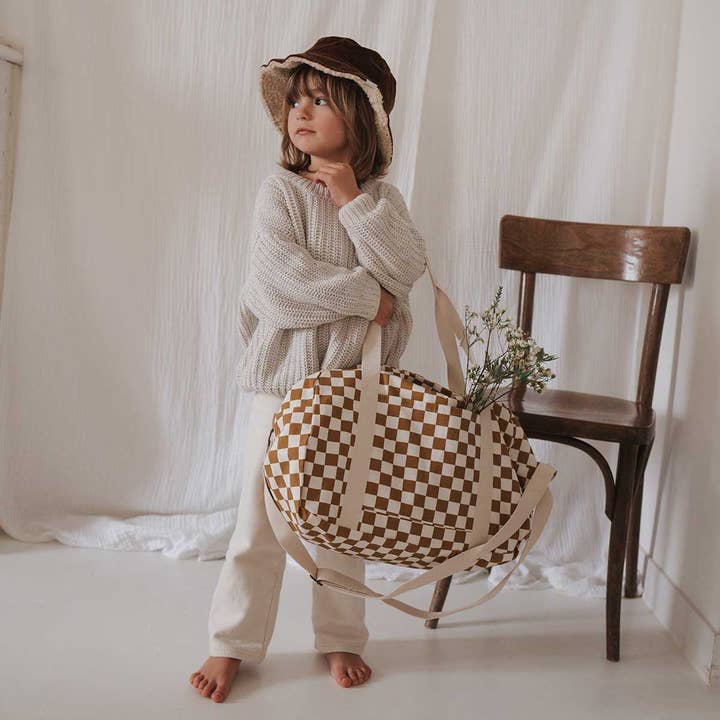 Caramel RAPHAEL DIAPER BAG - WEEKEND BAG CHECKERBOARD for wholesale on Faire7