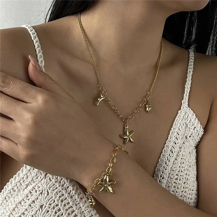 Starfish Conch Dolphin Pendant Bracelet Necklace for wholesale by Plush Looks