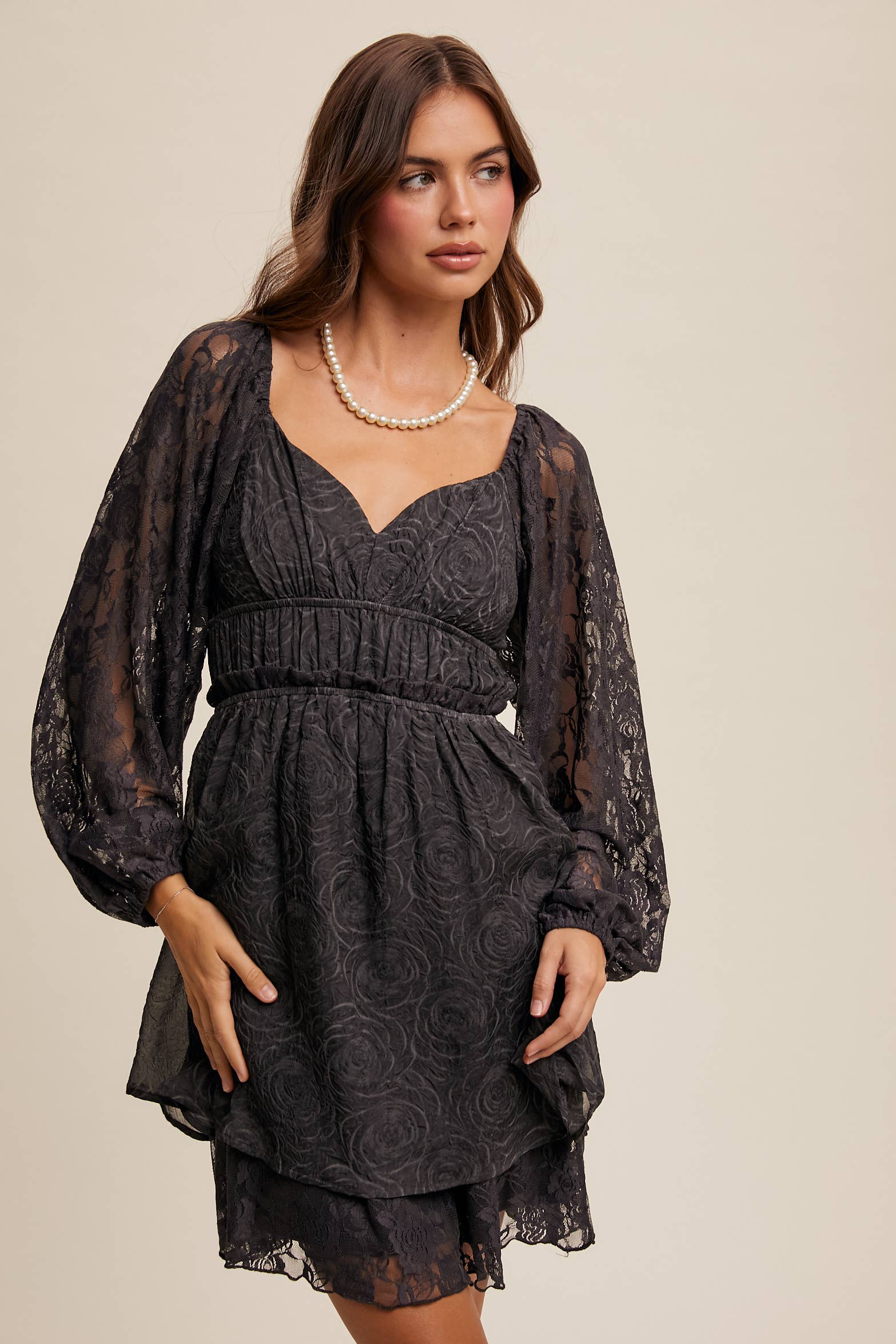 Listicle – wholesale Dress – Women's – Floral Lace Dress with Layered Detail LD14553