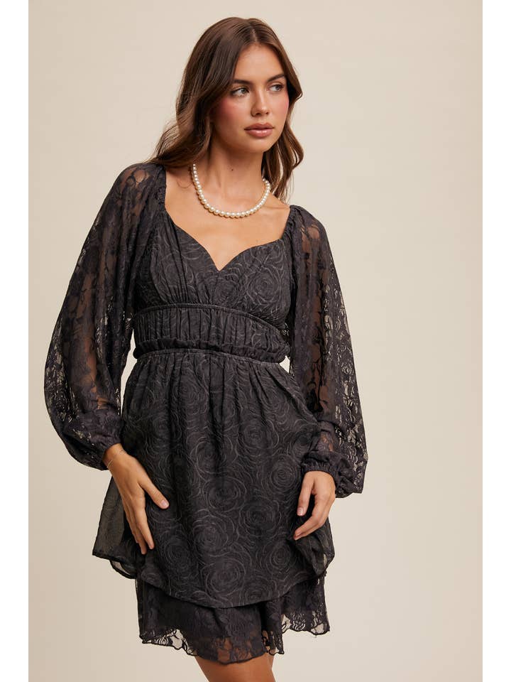 Listicle - Wholesale Dress - Women's - Floral Lace Dress with Layered Detail LD14553