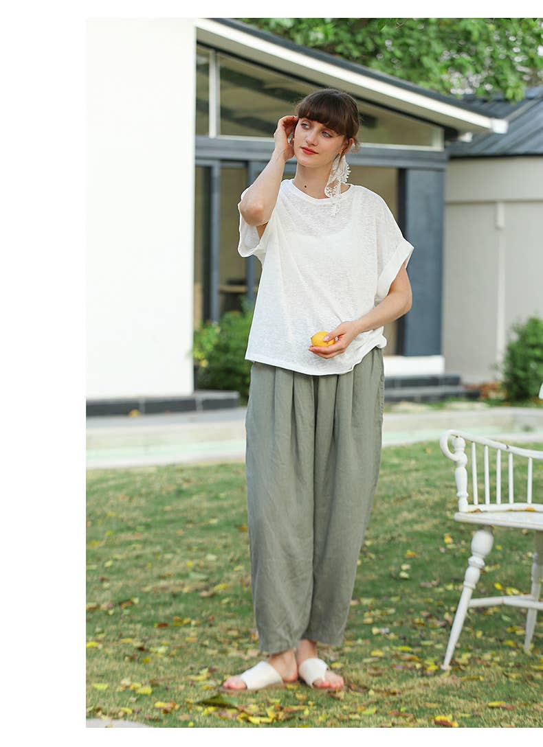 WHITE French slouchy cotton and linen blend T-shirt for wholesale on Faire3