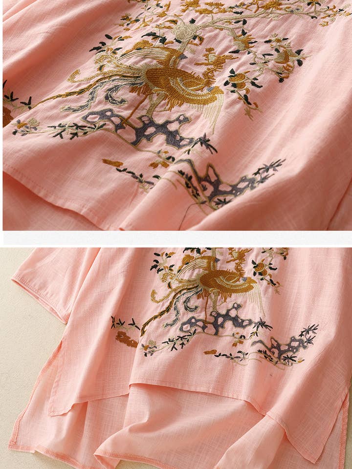 Whisper Mint - Wholesale Blouse - Women's - Retro literary tops Loose embroidered ramie shirt women12