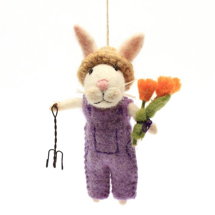 Easter - Bunny with Fork & Flower Decoration, 6 for wholesale by Amica Accessories Ltd