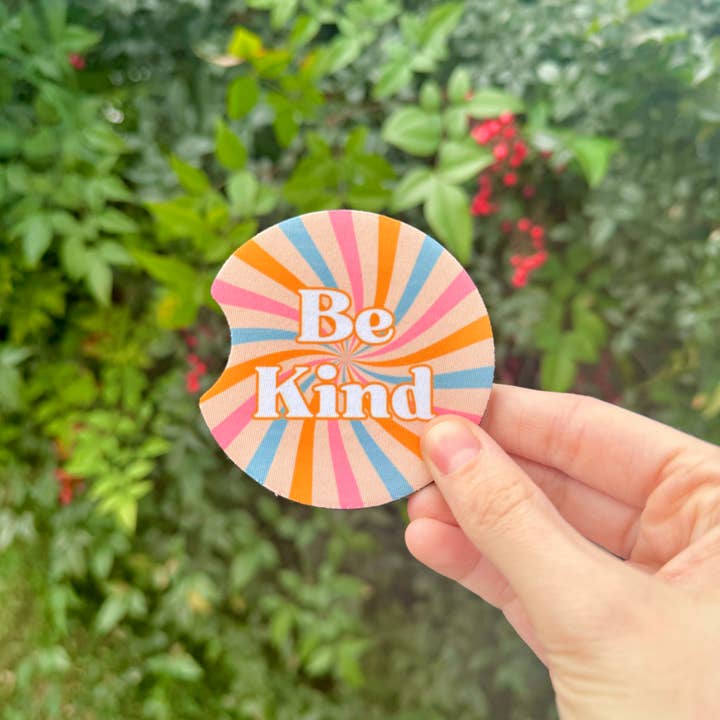 XO Wholesale - Wholesale Car Coaster - Women's - Colorful Be Kind Happy Face Flowers Neoprene Car Coasters