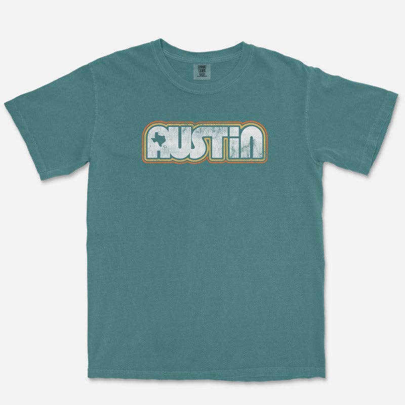 Gusto Graphic Tees - Wholesale Screen Printed T-Shirt - Unisex - Retro Austin T-shirt | Comfort Colors 1717 | Austin TX0