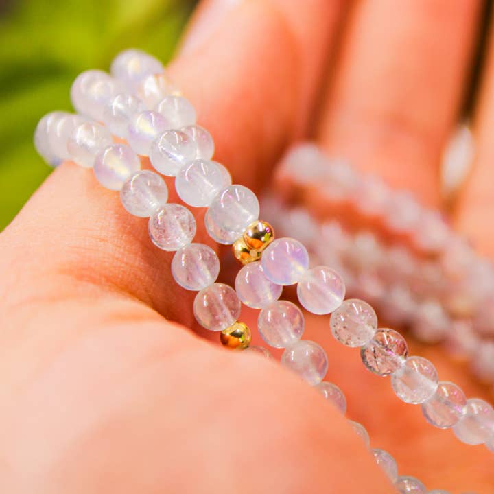 Azenway - Wholesale Beaded Bracelet - Aquamarine Charged Healing Crystal Bracelet - Natural 4mm Semi-Precious Gemstones with Hypoallergenic 14k Gold Filled Bead