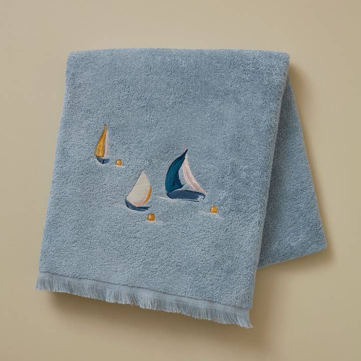Au Large – North Sea Embroidered Bath Towel for wholesale by Sylvie Thiriez