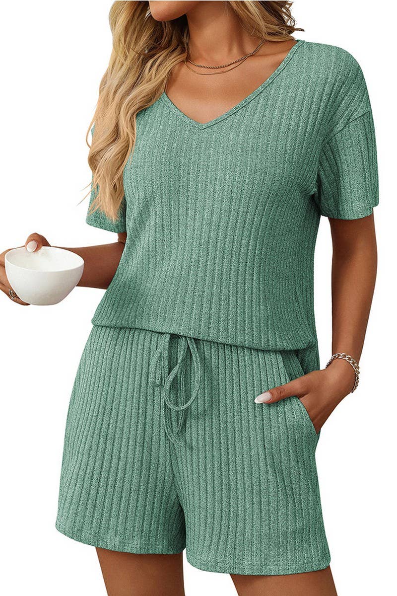 NINEXIS - Vente Ensemble de vêtements d'intérieur – femme - ENSEMBLE DE MAISON À MANCHES COURTES RAYÉ DE COULEUR UNIE CWSTB166312