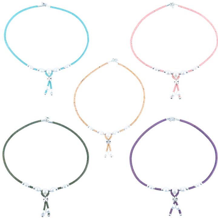 3mm natural color round cork wire handmade necklace NE-1045-MIX-5 for wholesale by Meninas Bonitas Cork