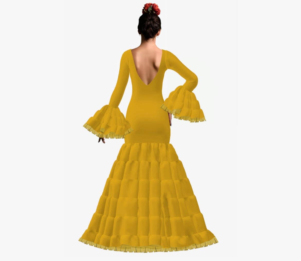 Senap Canastero Maxi flamencoklänning i senapsgult för wholesale på Faire1