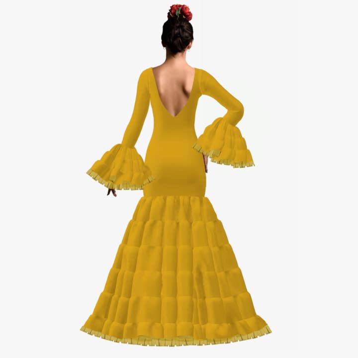 Canastero Maxi Mustard Yellow Flamenco Dress for wholesale on Faire1